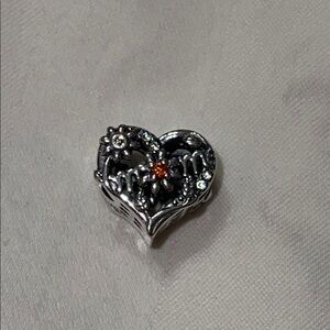Silver “Mom” Heart with red accent